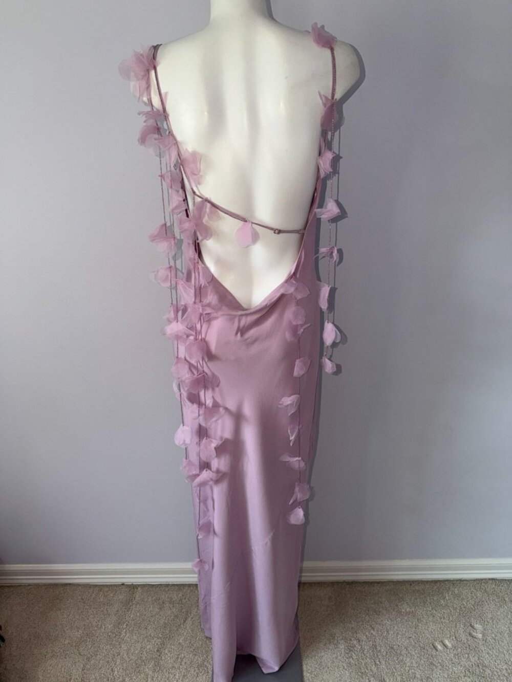 Cult Gaia Nymeria Silk Blend Cowl Neck Floral Applique Maxi Dress Large Lavender - Picture 9 of 12